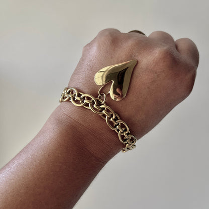 Gold Heart Pendant Bracelet – 7" Stainless Steel Double Oval Chain with Toggle Clasp