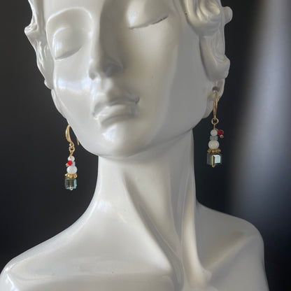 Handcrafted Snowman Christmas Earrings - Austrian Crystal Dangle Earrings with Gold Hooks