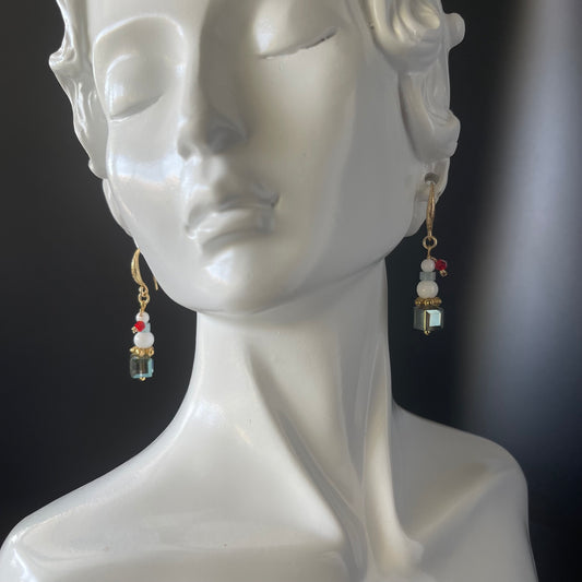 Handcrafted Snowman Christmas Earrings - Austrian Crystal Dangle Earrings with Gold Hooks