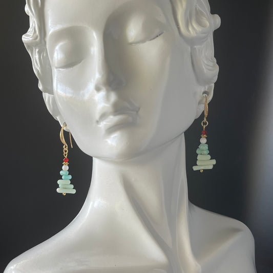 Handcrafted Christmas Tree Earrings - Dangle Earrings with Gold Hooks