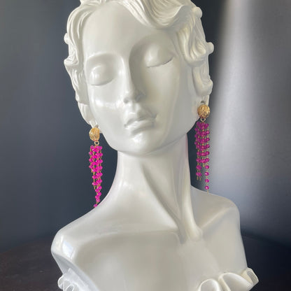 Gold Chandelier Earrings with 3mm Pink Beads – 14K Gold-Tone Ball Studs