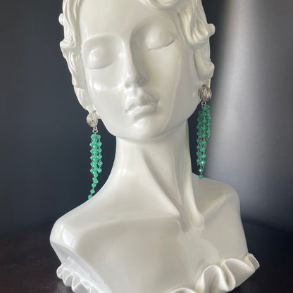 Silver Waterfall Earrings with 3mm Teal Beads – Silver/Platinum Ball Studs