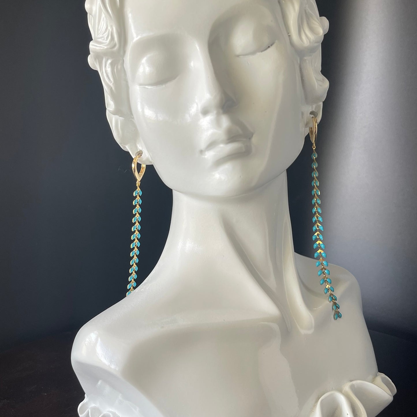 Gold Stainless Steel Plane Shape Teal Enamel Earrings