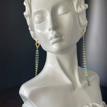 Gold Stainless Steel Plane Shape Seafoam Green Enamel Earrings