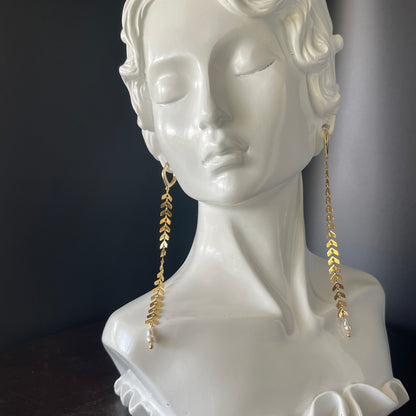 Gold Stainless Steel Plane Shape Earrings with Natural Pearl Accent