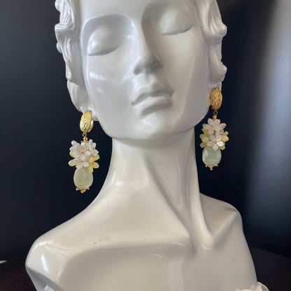 Elegant Flower Beads with teardrop stone Earrings in Gold