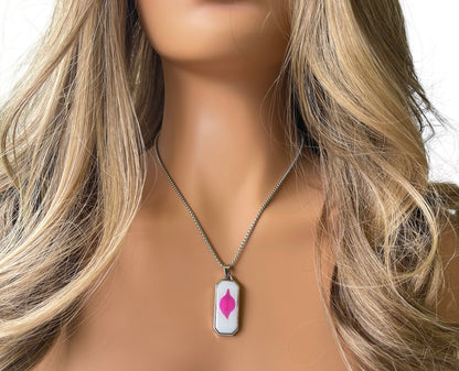 Resin encasing a pressed flower petal pendant necklace - plated Stainless Steel, Pink petal