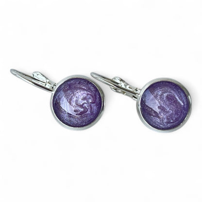 Purple Accent Leverback Closure Silver Earrings