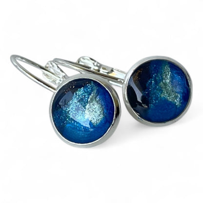 Blue accent leverback closure silver earrings
