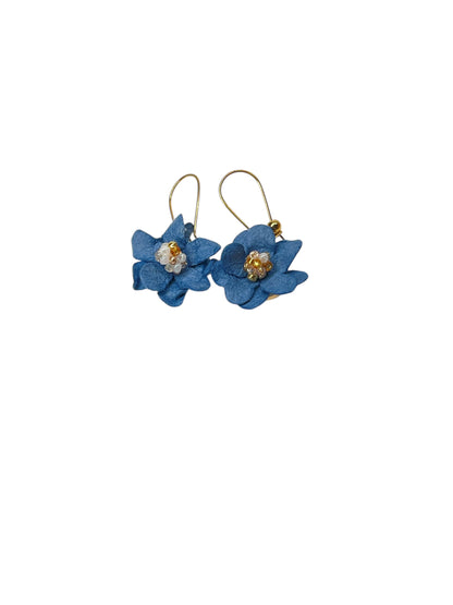 Blue paper flower drop earrings gold plated Stainless Steel hardware