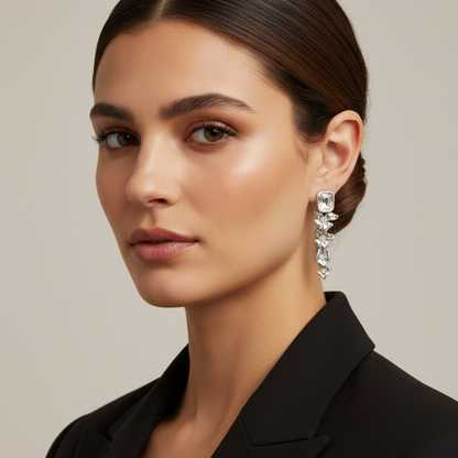 18K Gold Rhodium Plated Copper Flower Shape Earrings