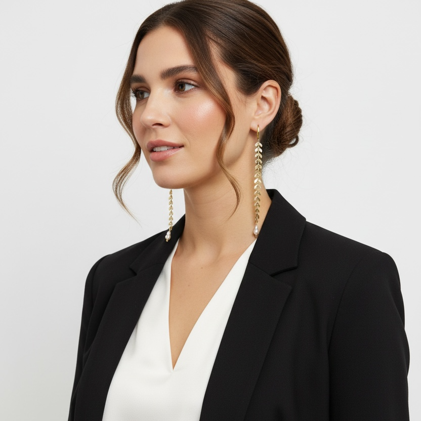 Gold Stainless Steel Plane Shape Earrings with Natural Pearl Accent