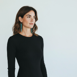 Gold Stainless Steel Plane Shape Teal Enamel Earrings