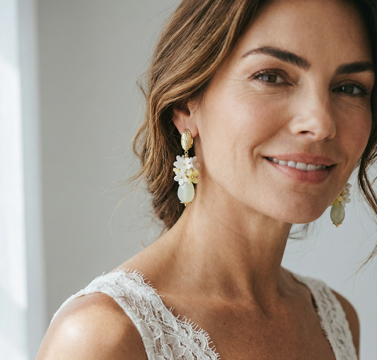 Elegant Flower Beads with teardrop stone Earrings in Gold