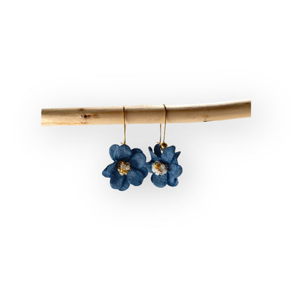 Blue paper flower drop earrings gold plated Stainless Steel hardware