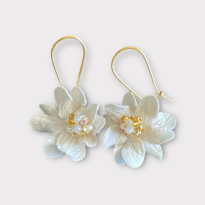 White paper flower drop earrings gold plated Stainless Steel hardware