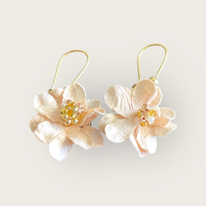 Biege paper flower drop earrings gold plated Stainless Steel hardware