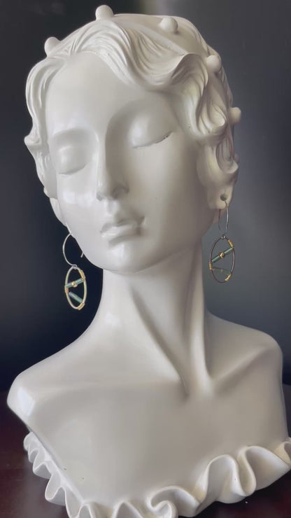Dangle Oval Shape Earrings in Brass Platinum Plated Color