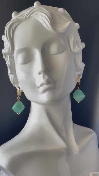 Green Bead Gold Drop Earrings – Elegant Dangle Earrings for Everyday or Formal Wear