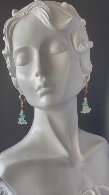 Handcrafted Christmas Tree Earrings - Dangle Earrings with Gold Hooks