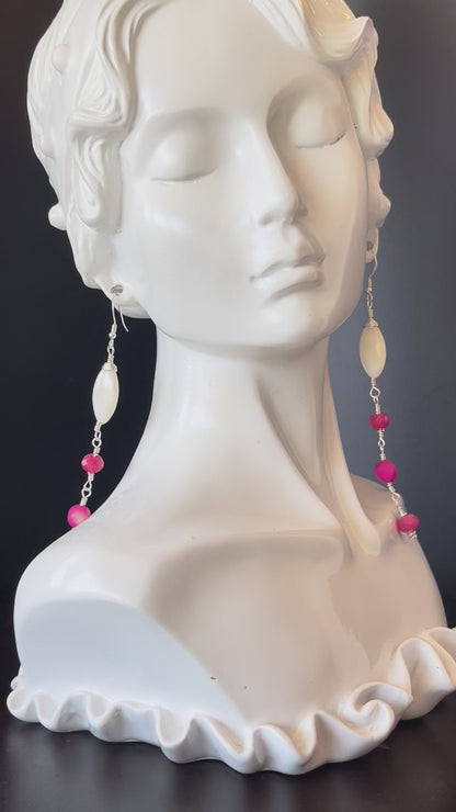 Dangle Boho Style Earrings in Silver Pink color Beads