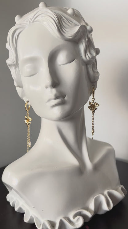 Gold Floral Shape Earrings with Small Fresh Water  Pearl Accent