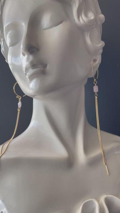 Dangle Earrings in Gold with Pink Beads