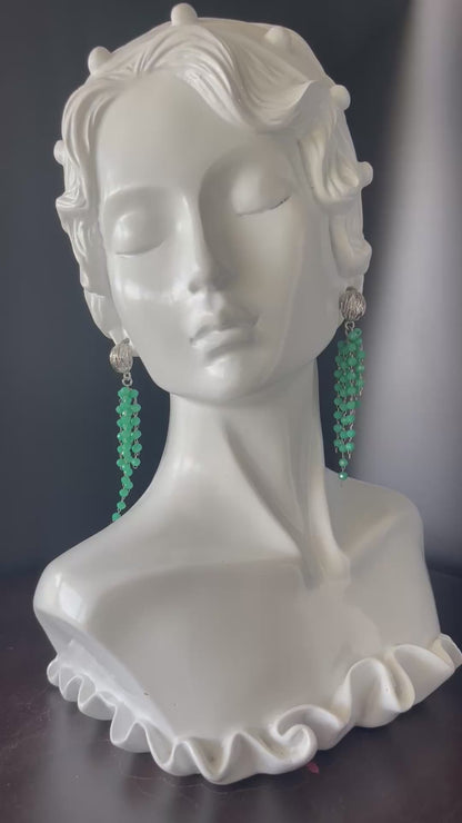Silver Waterfall Earrings with 3mm Teal Beads – Silver/Platinum Ball Studs