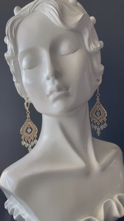 Chandelier Earrings in Gold with Moonstone Beads
