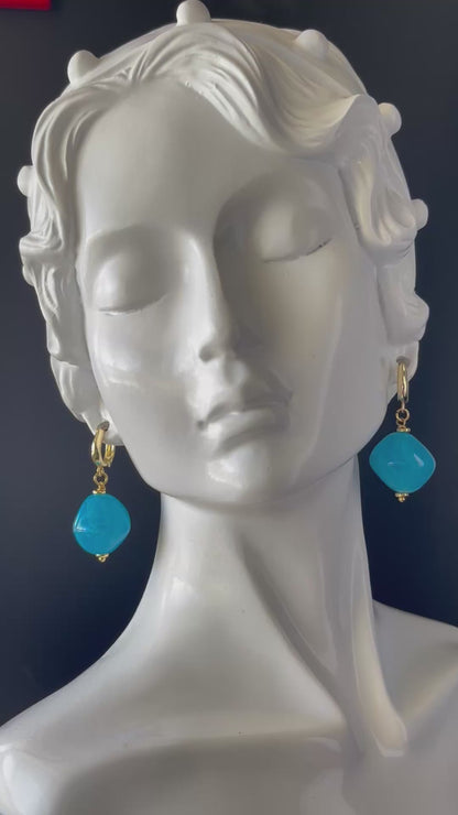 Blue Bead Gold Drop Earrings – Elegant Dangle Earrings for Everyday or Formal Wear