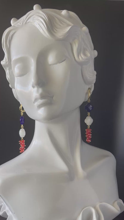 Patriotic Red White and Blue Drop Earrings - Handcrafted Gold Dangle Earrings