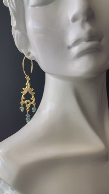 Chandelier Earrings in Gold with Turquoise beads