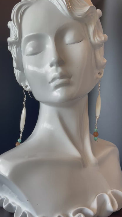 Dangle Boho Style Earrings in Silver, Orange and Turquoise Beads