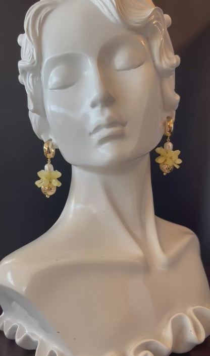 Yellow Flower Beads Earrings in Gold