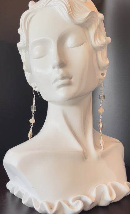 Dangle Boho Style Earrings in Silver mixed Beads