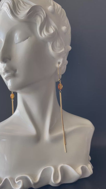 Dangle Earrings in Gold with Orange Beads