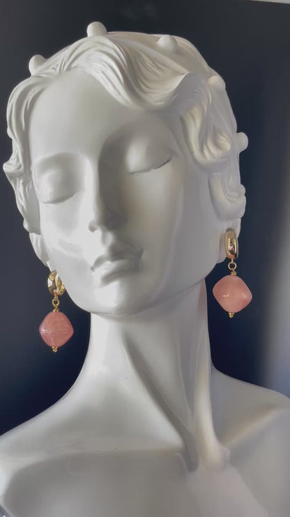 Salmon Color Bead Gold Drop Earrings – Elegant Dangle Earrings for Everyday or Formal Wear