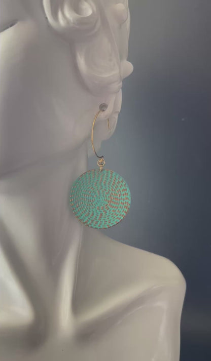Dangle Earrings Gold Color with Teal Color Charm