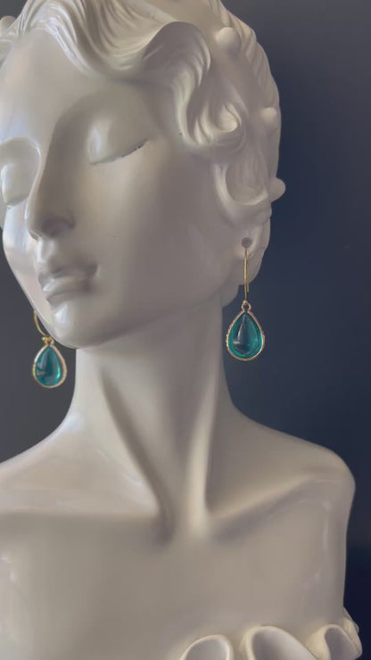 Drop Earrings in Champange Gold Colored Brass with Turquoise Teardrop Shaped Charm