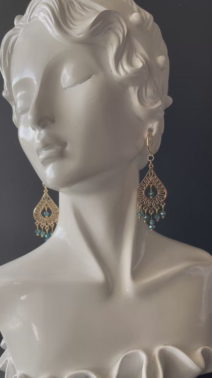 Chandelier Drop Earrings in Gold with Crystal Beads