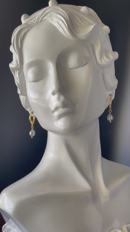 Gold Drop Earrings with Black Pearls – Elegant Dangle Style