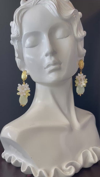 Elegant Flower Beads with teardrop stone Earrings in Gold