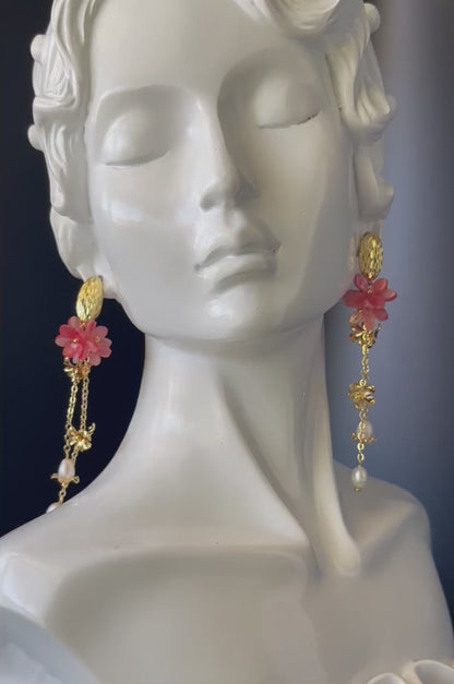 Formal Elegant Floral Earrings in Gold