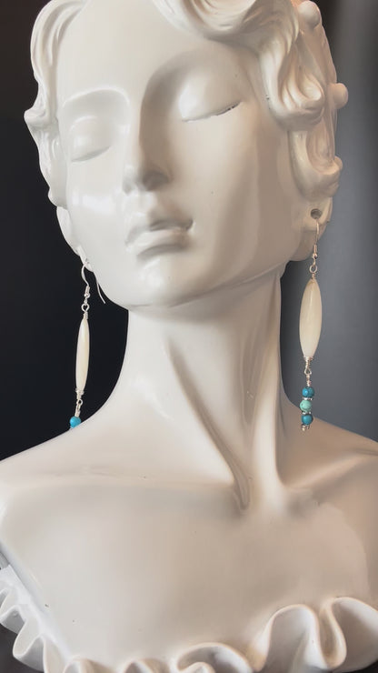 Dangle Boho Style Earrings in Silver, Blue and Turquoise Beads