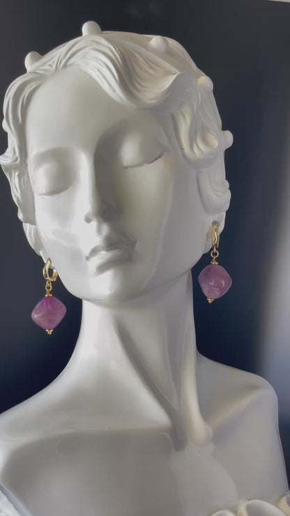 Purple Bead Gold Drop Earrings – Elegant Dangle Earrings for Everyday or Formal Wear