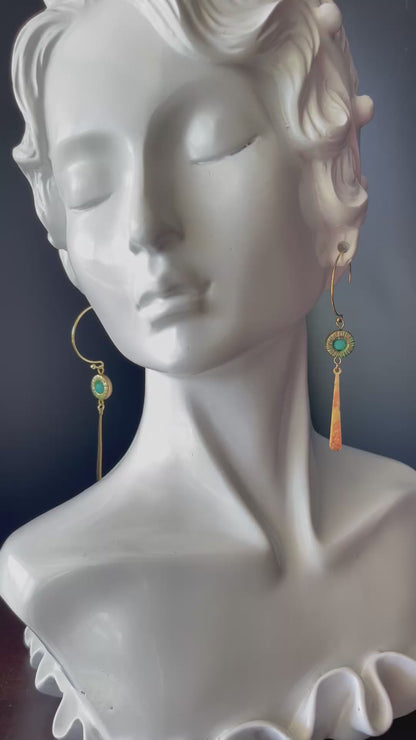 Dangle Earrings in Gold with Teal Beads
