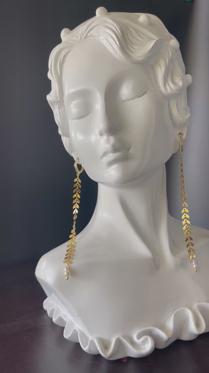 Gold Stainless Steel Plane Shape Earrings with Natural Pearl Accent